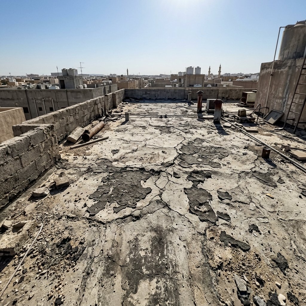 سطح قبل العزل — متشقق ومتضرر